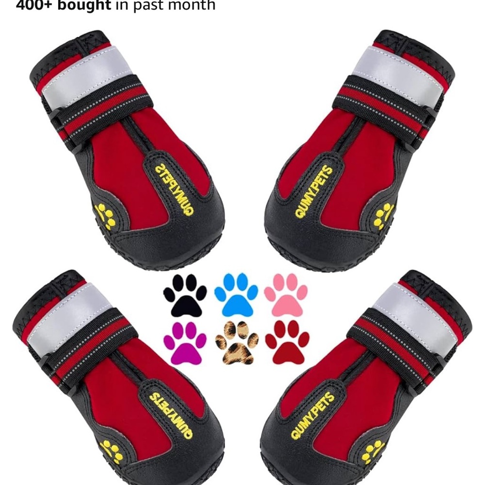 Red and Black Dog Boots with Reflective Strips